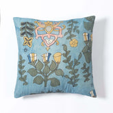 Kalamkari Cushion Cover, Blue, Floral Bells - Eyaas
